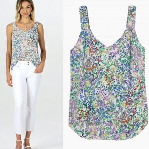 Cabi Long Flowy Floral Multi Colored Tank Top w thicker material covered straps
